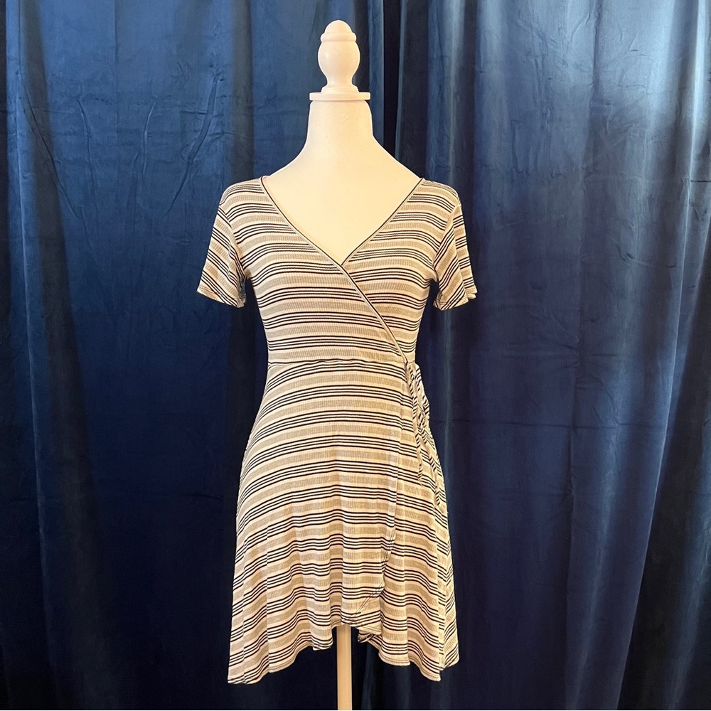 Black, white, and grey striped dress